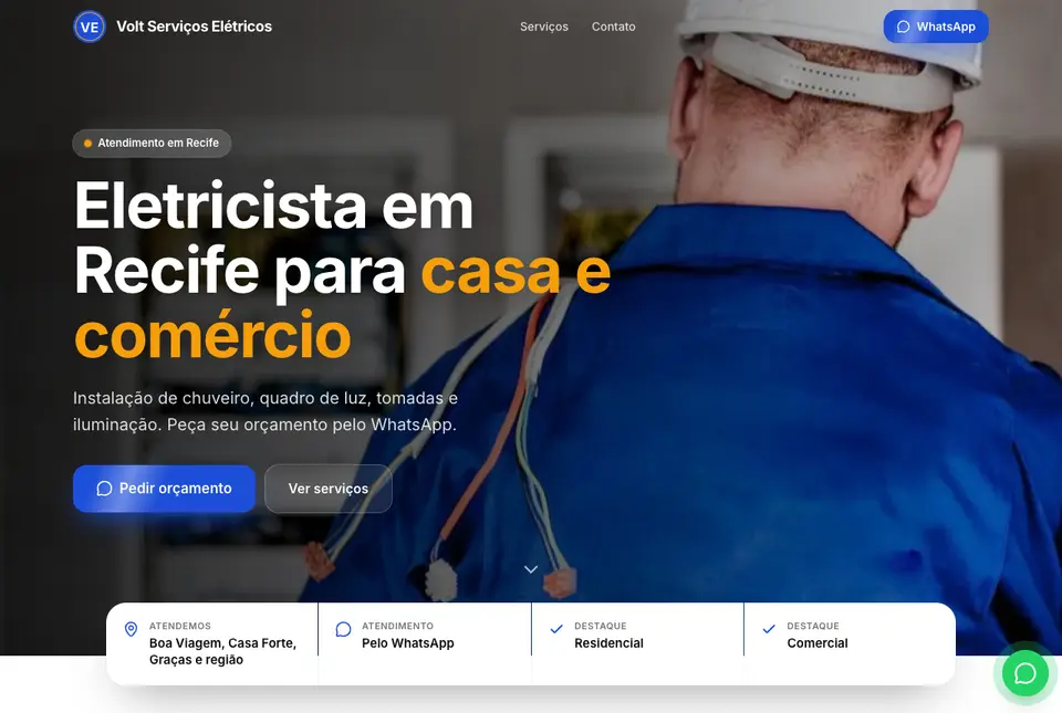 Site Volt Serviços Elétricos no computador